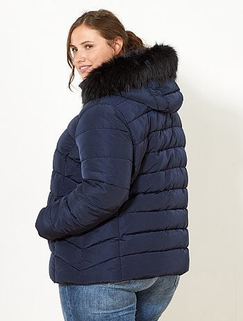 Blusão de penas com fecho com capuz e pelo falso - Kiabi