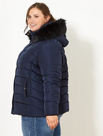 Blusão de penas com fecho com capuz e pelo falso - Kiabi