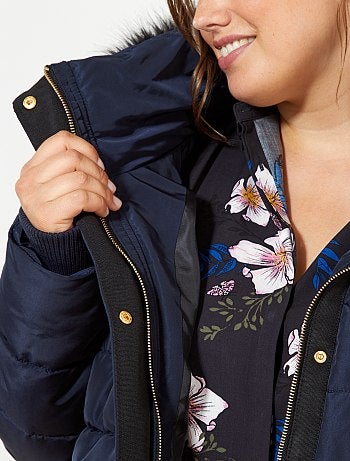 Blusão de penas com fecho com capuz e pelo falso - Kiabi