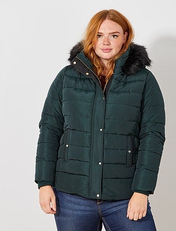 Blusão de penas com fecho com capuz e pelo falso - Kiabi