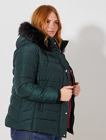 Blusão de penas com fecho com capuz e pelo falso - Kiabi