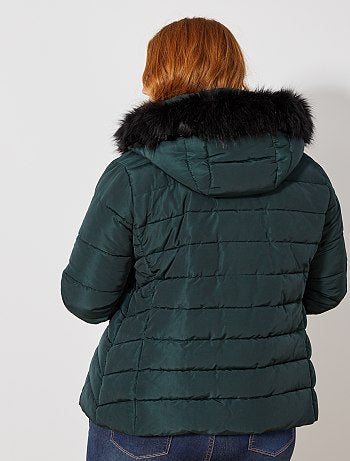 Blusão de penas com fecho com capuz e pelo falso - Kiabi