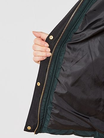 Blusão de penas com fecho com capuz e pelo falso - Kiabi