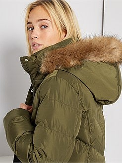 Blusão de penas comprido com capuz - Kiabi