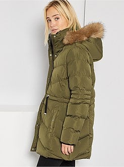 Blusão de penas comprido com capuz - Kiabi