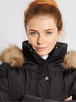 Blusão de penas comprido com capuz - Kiabi