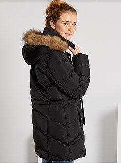 Blusão de penas comprido com capuz - Kiabi