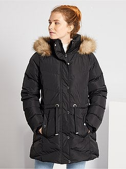 Blusão de penas comprido com capuz - Kiabi