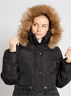 Blusão de penas comprido com capuz - Kiabi