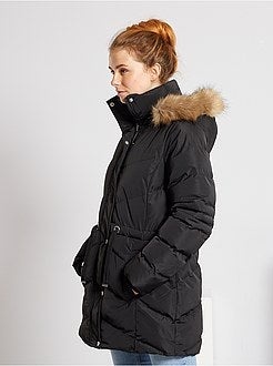 Blusão de penas comprido com capuz - Kiabi