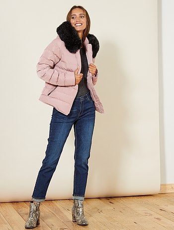 Blusão de penas curto com capuz - Kiabi