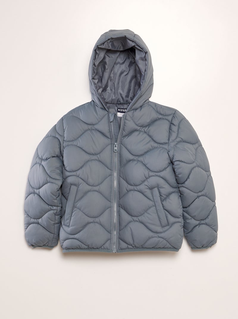 Blusão de penas de malha quilt com capuz AZUL - Kiabi