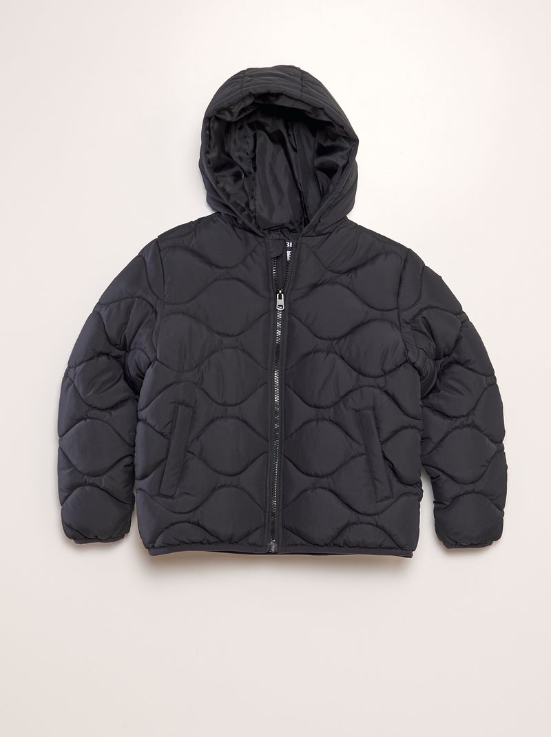 Blusão de penas de malha quilt com capuz Preto - Kiabi