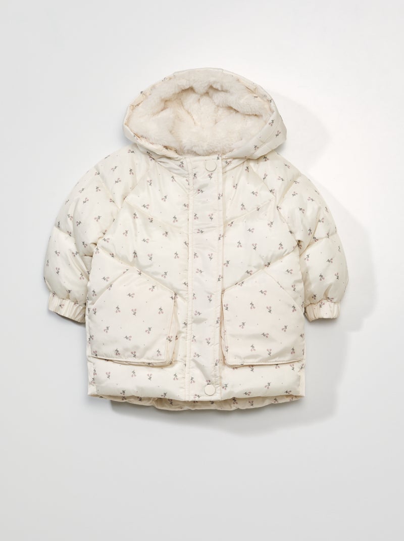 Blusão de penas impermeável com estampado BRANCO - Kiabi