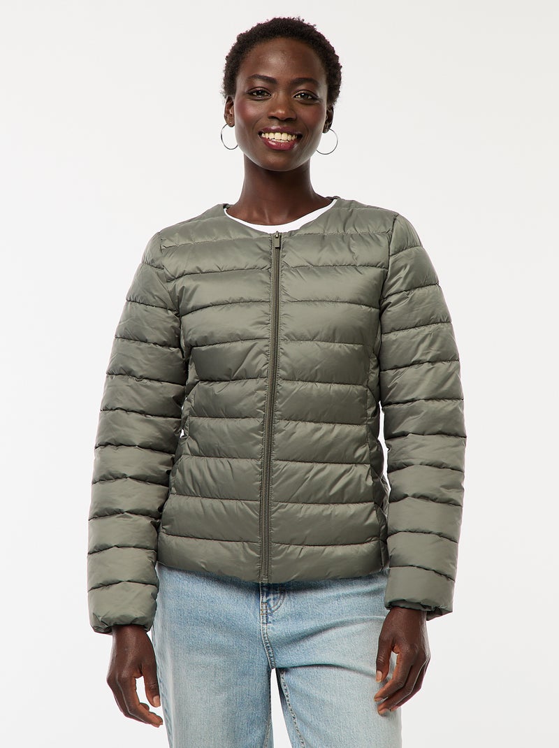 Blusão de penas leve acolchoado e impermeável Verde - Kiabi