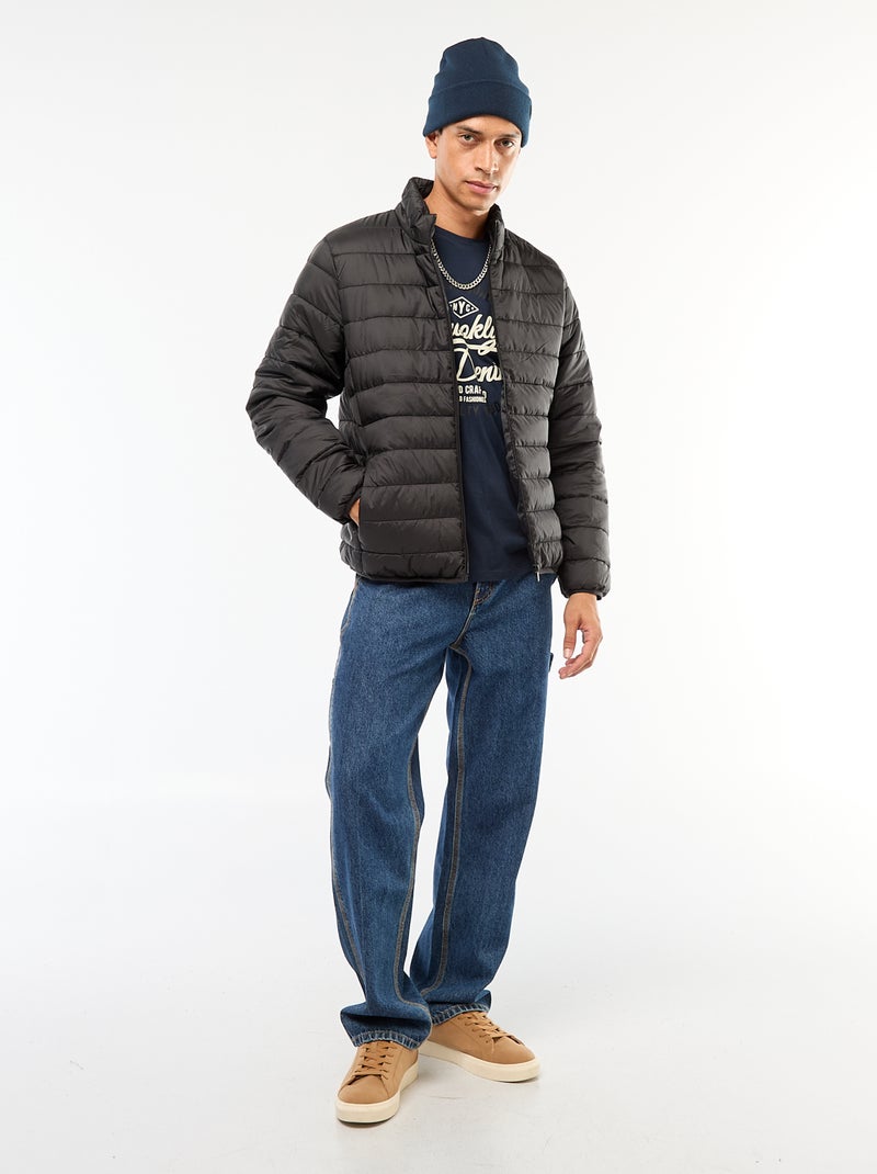 Blusão de penas leve acolchoado liso Preto - Kiabi