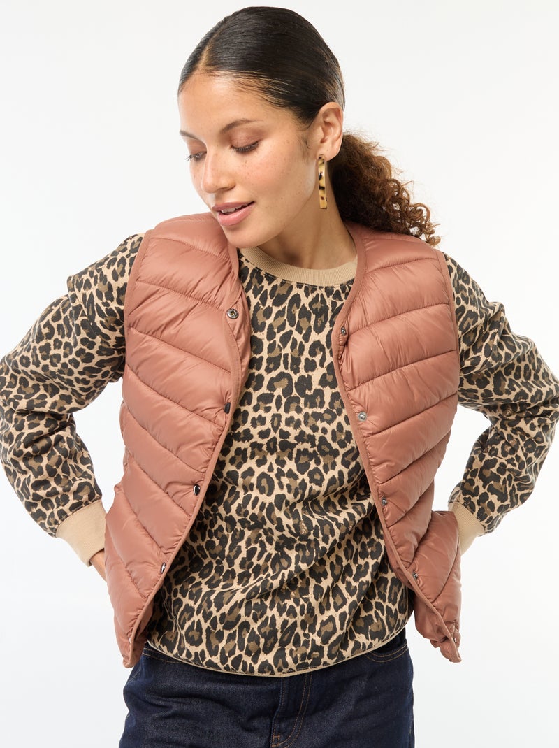 Blusão de penas leve e acolchoado sem mangas Castanho - Kiabi