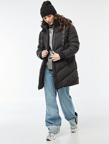 Blusão de penas liso e comprido com capuz 'JDY'