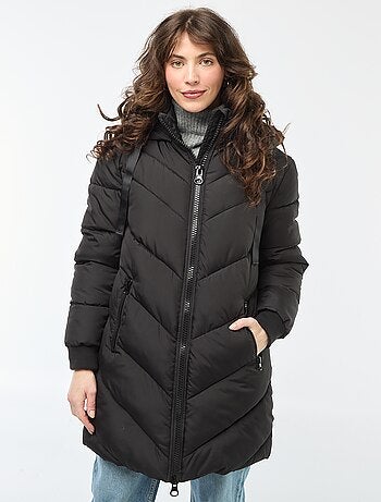 Blusão de penas liso e comprido com capuz 'JDY'