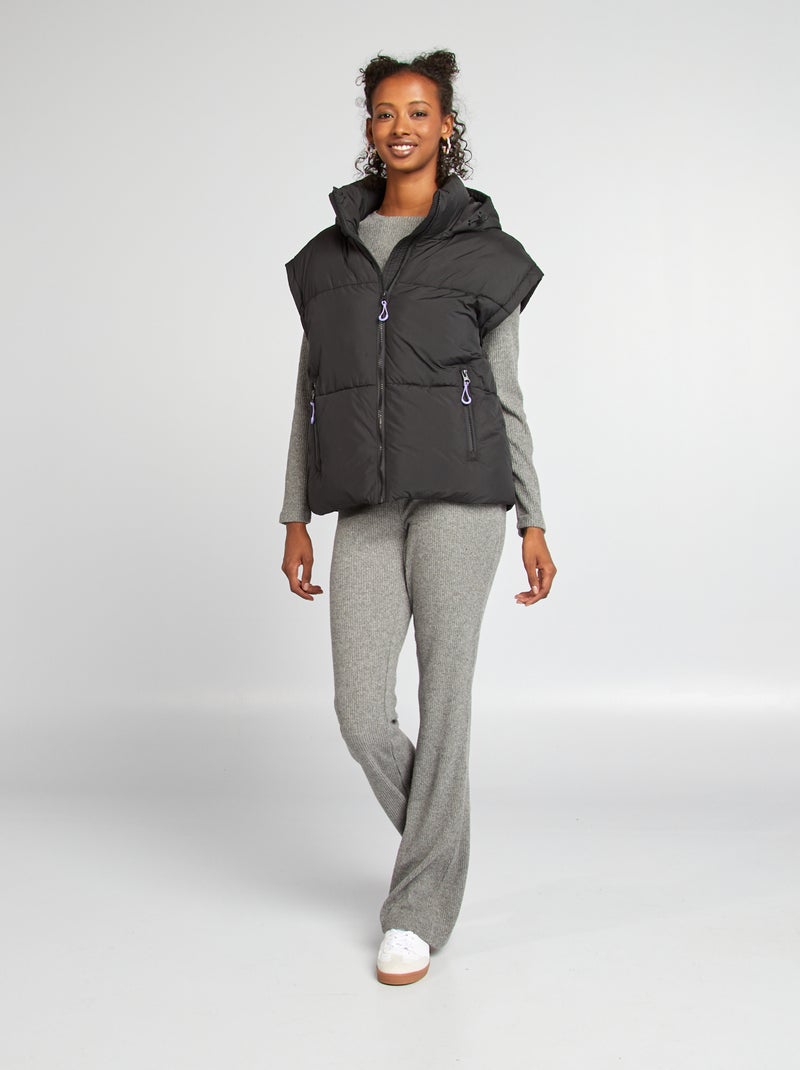 Blusão de penas puffy com mangas e capuz amovíveis Preto - Kiabi