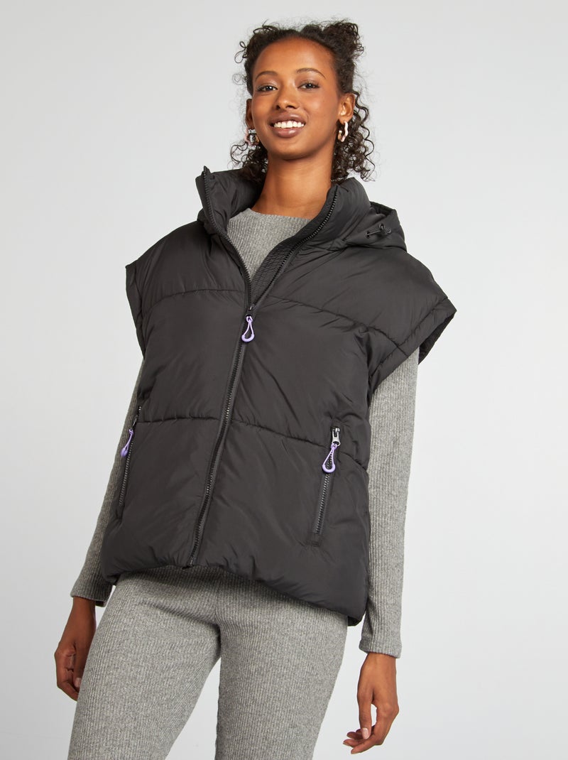 Blusão de penas puffy com mangas e capuz amovíveis Preto - Kiabi