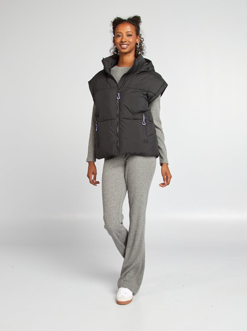 Blusão de penas puffy com mangas e capuz amovíveis Preto - Kiabi