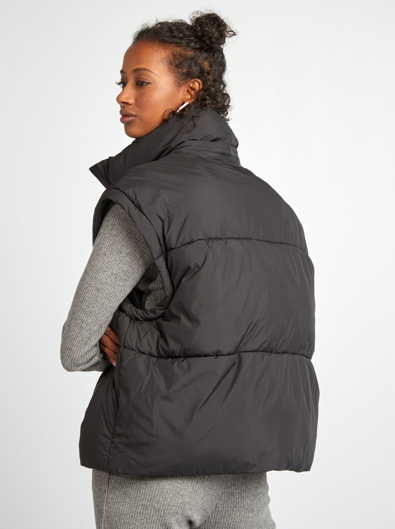 Blusão de penas puffy com mangas e capuz amovíveis Preto - Kiabi