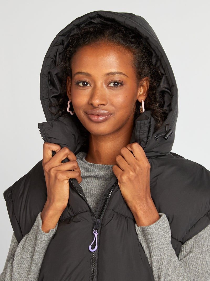 Blusão de penas puffy com mangas e capuz amovíveis Preto - Kiabi