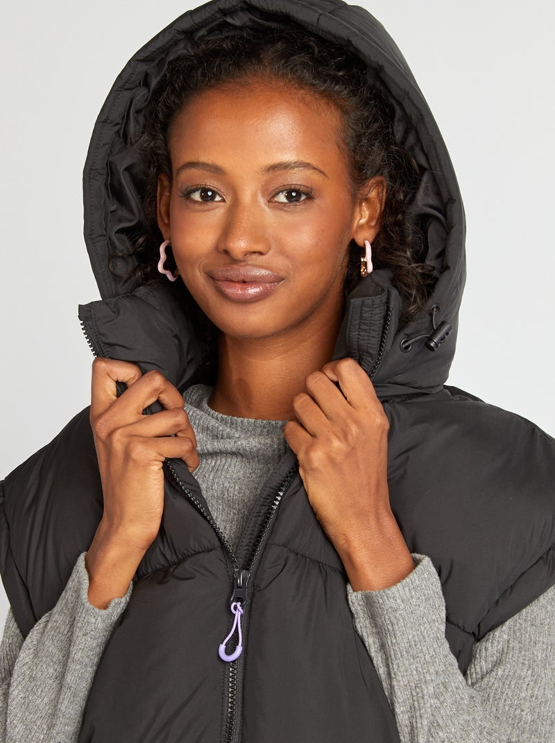 Blusão de penas puffy com mangas e capuz amovíveis Preto - Kiabi