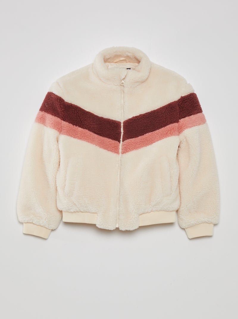 Blusão efeito lã de carneiro colorblock BRANCO - Kiabi