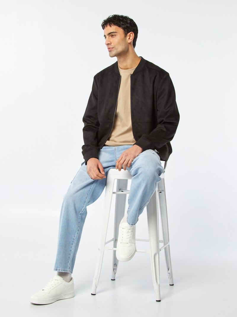 Blusão em camurça sintética com fecho Preto - Kiabi