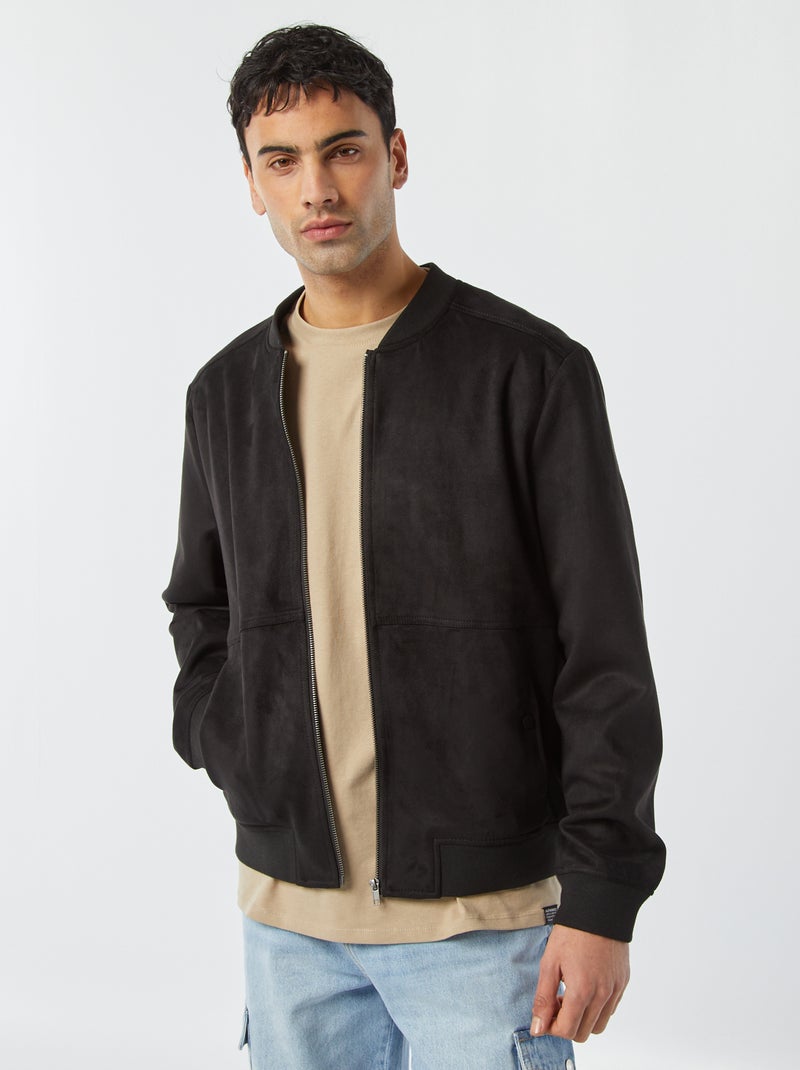 Blusão em camurça sintética com fecho Preto - Kiabi