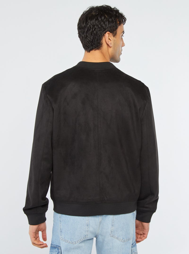 Blusão em camurça sintética com fecho Preto - Kiabi