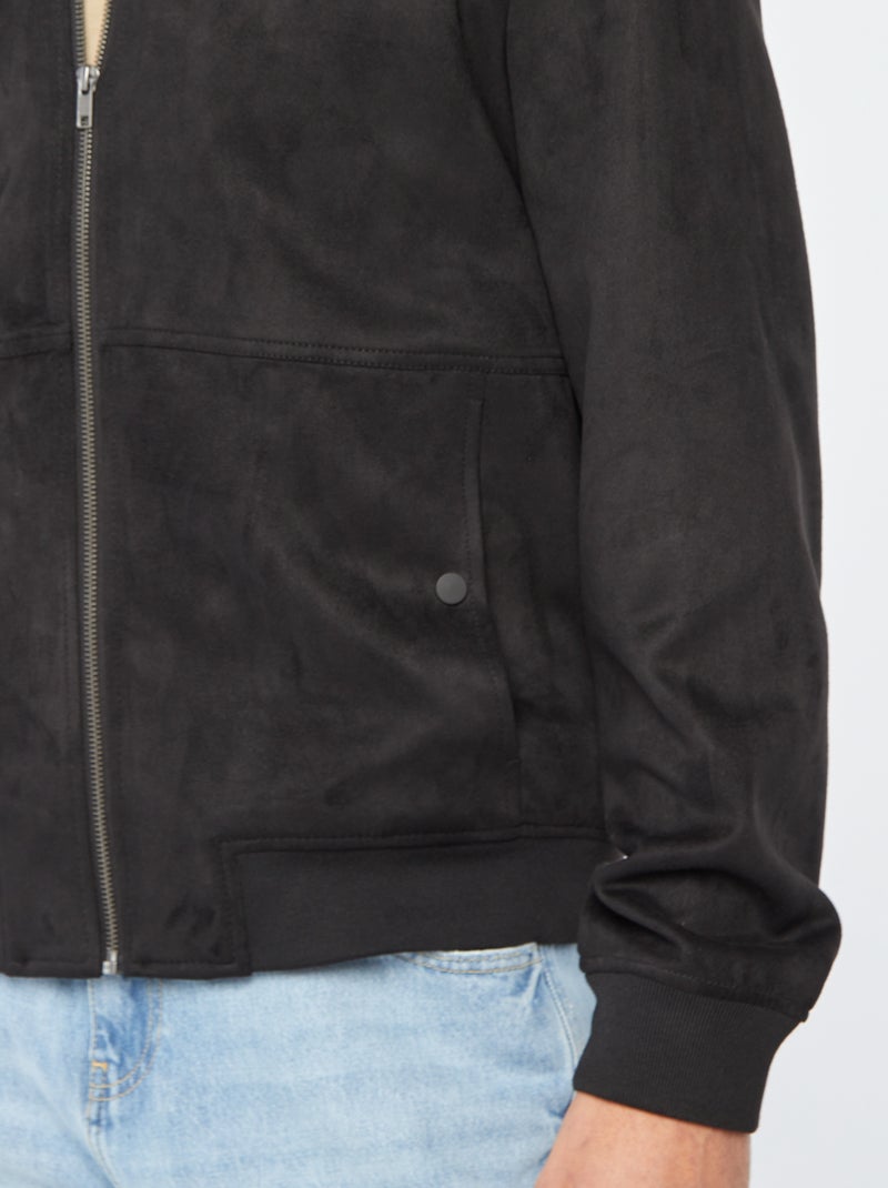 Blusão em camurça sintética com fecho Preto - Kiabi