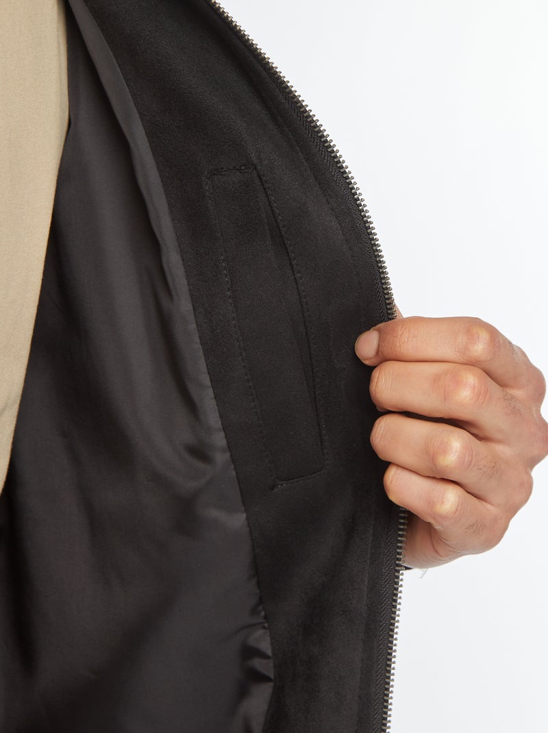 Blusão em camurça sintética com fecho Preto - Kiabi