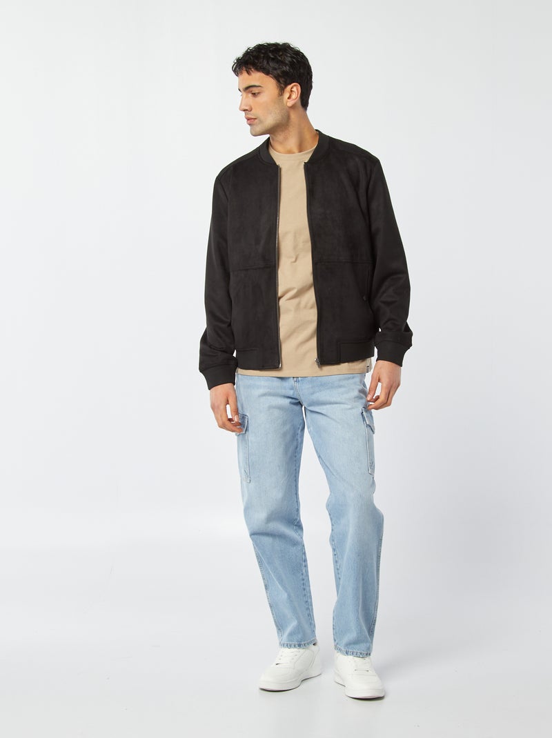 Blusão em camurça sintética com fecho Preto - Kiabi