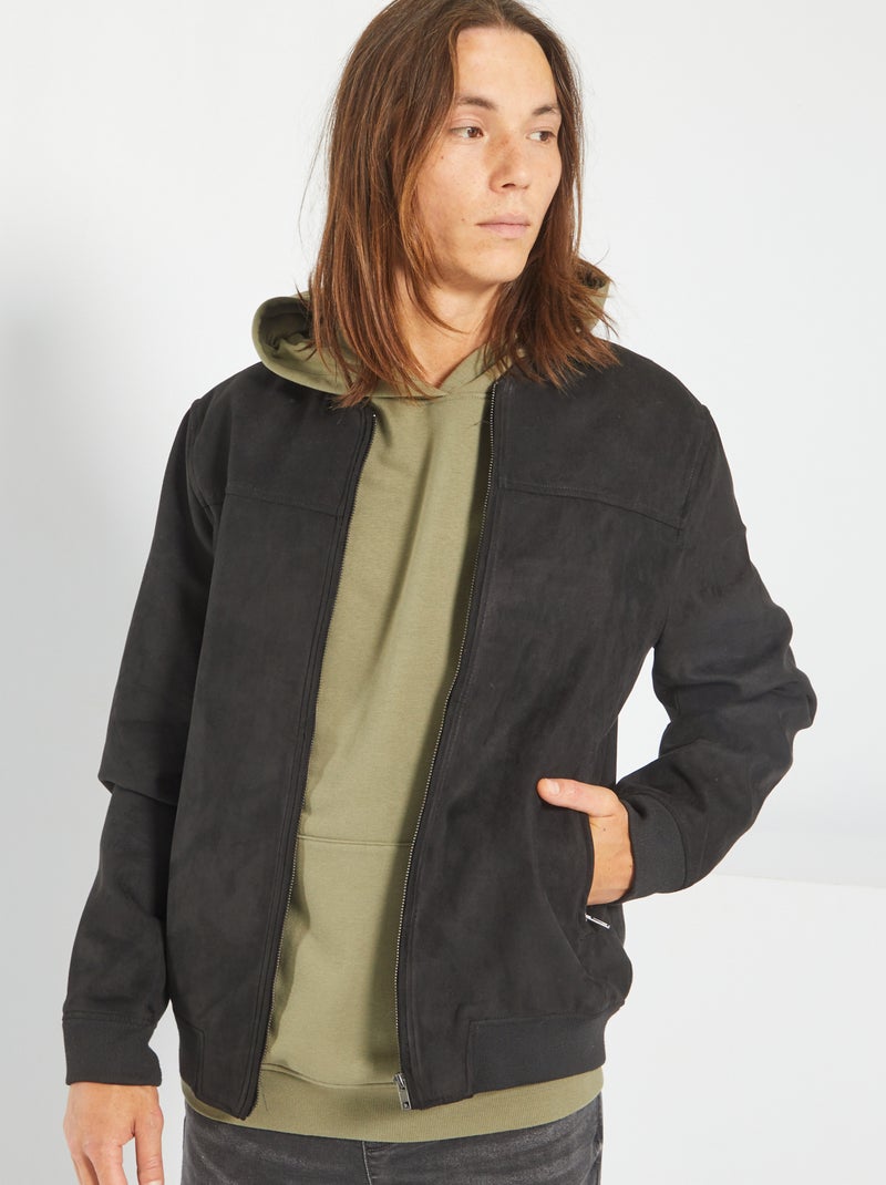 Blusão em camurça sintética estilo bomber Preto - Kiabi