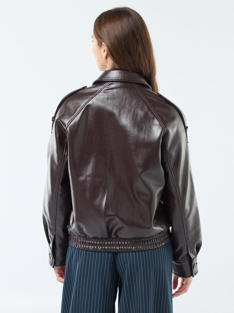 Blusão em imitação de pele com fecho de correr Castanho - Kiabi