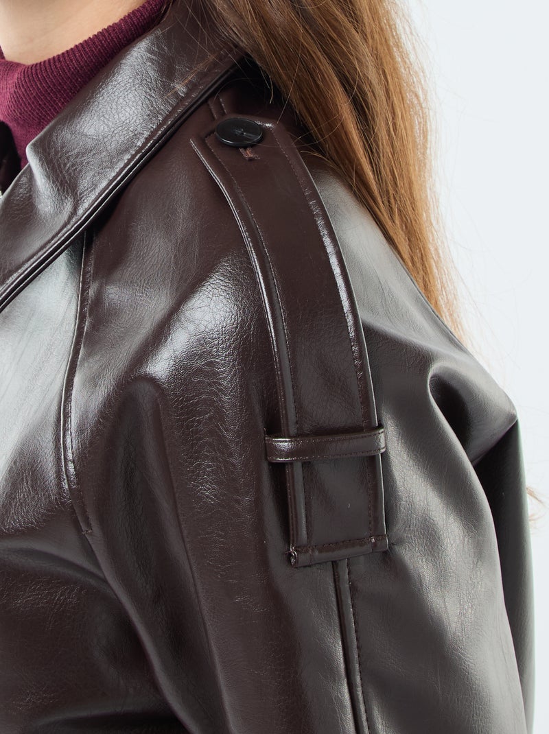 Blusão em imitação de pele com fecho de correr Castanho - Kiabi