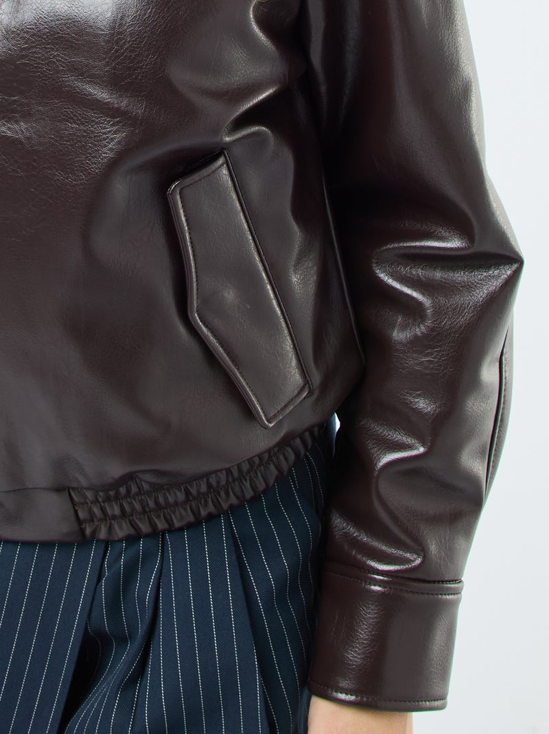 Blusão em imitação de pele com fecho de correr Castanho - Kiabi