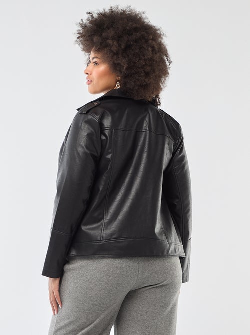 Blusão em pele sintética com gola de alfaiate - Kiabi