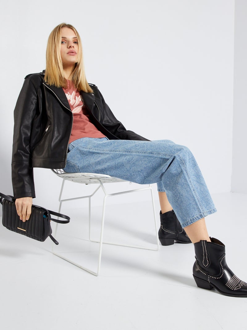 Blusão em pele sintética lisa Preto - Kiabi