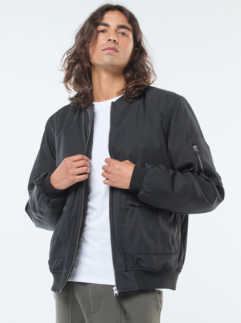 Blusão estilo aviador bolsos com foles e entrada dupla Preto - Kiabi