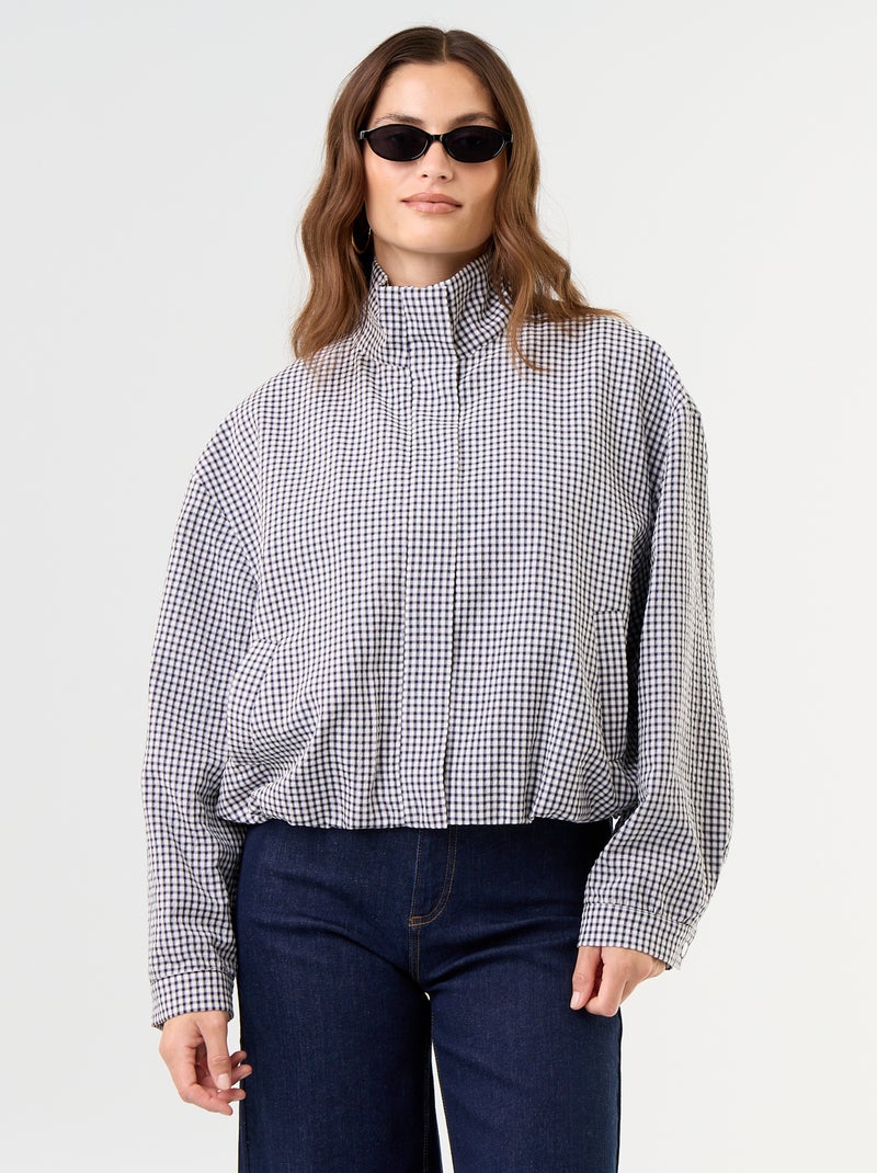 Blusão estilo bomber aos quadrados Azul - Kiabi
