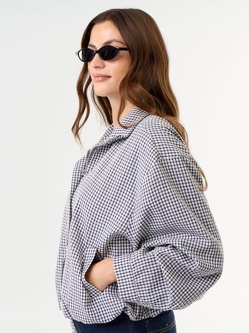 Blusão estilo bomber aos quadrados Azul - Kiabi