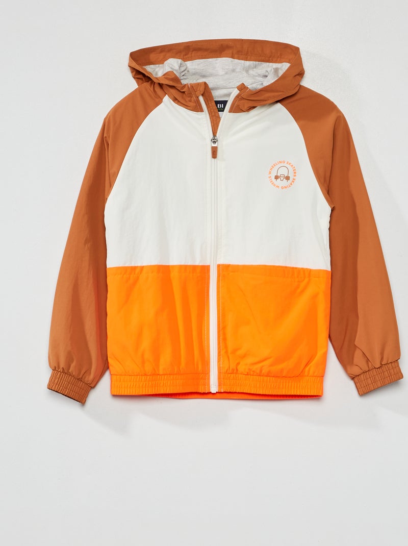 Blusão impermeável color-block LARANJA - Kiabi