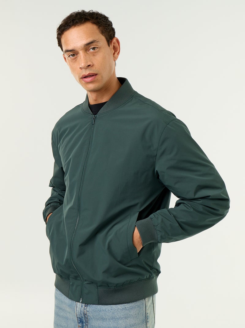 Blusão leve liso com fecho Verde - Kiabi