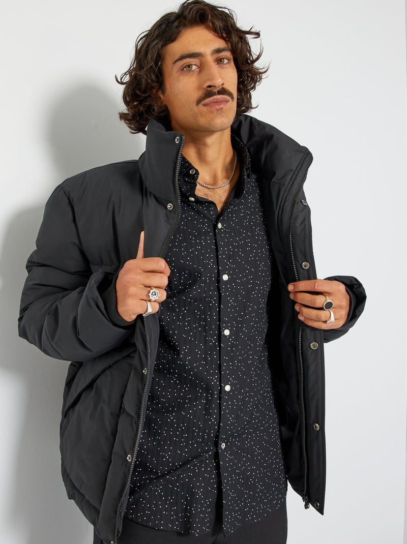 Blusão liso acolchoado Preto - Kiabi