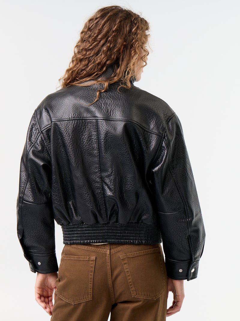 Blusão oversize em imitação de pele com gola alta Preto - Kiabi