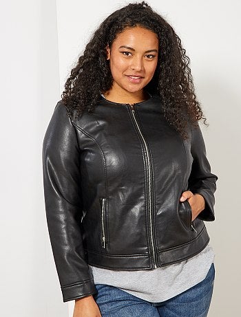 Blusão sem gola em pele sintética - Kiabi